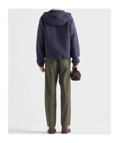 Prada Hooded Technical Fabric Blouson Jacket In Blue