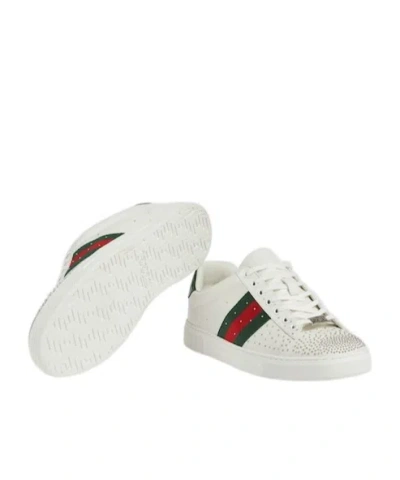 Gucci Ace Leather Sneakers With Lateral Web Band In White
