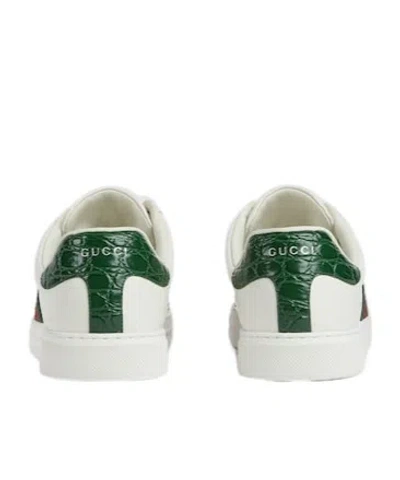 Gucci Ace Leather Sneakers With Lateral Web Band In White