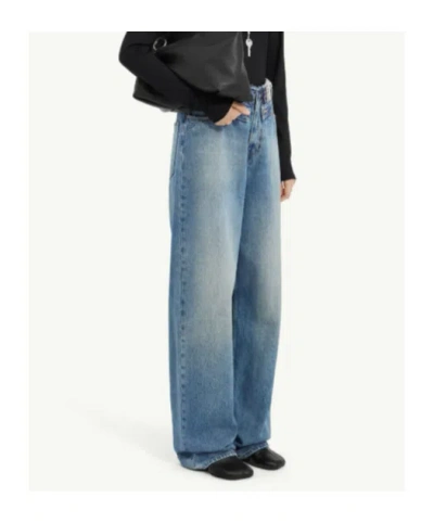 Mm6 Maison Margiela Light Blue Washed Jeans With Layered Waistband In Black