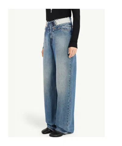 Mm6 Maison Margiela Light Blue Washed Jeans With Layered Waistband In Black