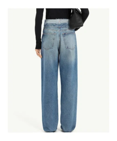 Mm6 Maison Margiela Light Blue Washed Jeans With Layered Waistband In Black