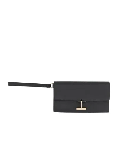 Tom Ford Rectangular Clutch Bag Metal Hardware Wrist Strap In Black