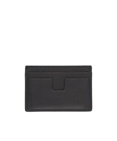 Tom Ford Black Card Holder With Embossed Lgoo Lettering On The Front And Money Clip In Grained Leather Man In Black