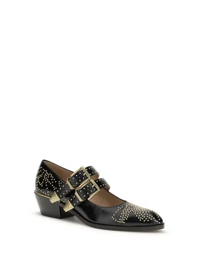 Chloé Susan Pumps Low Heel Round Toe Studs In Black
