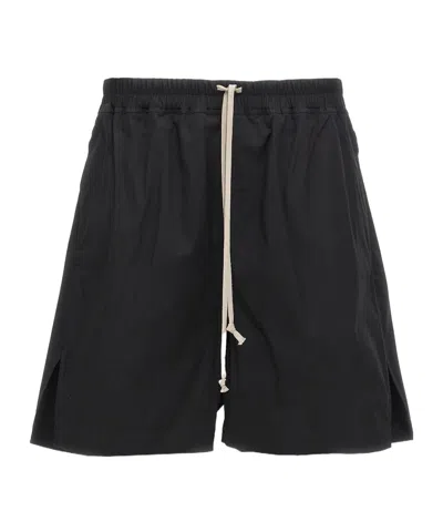 Rick Owens Drawstring Split Cotton Shorts In Black