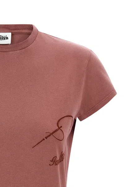 Jean Paul Gaultier Needles Signature Embroidered Graphic Crew T Shirt In Burgundy
