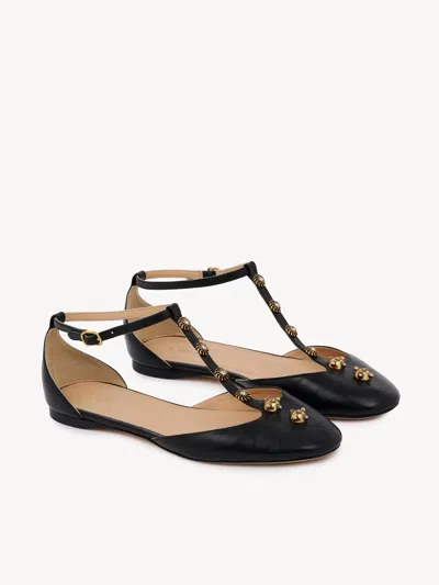 Chloé Celeste Embellished Leather Ballet Flats In Black