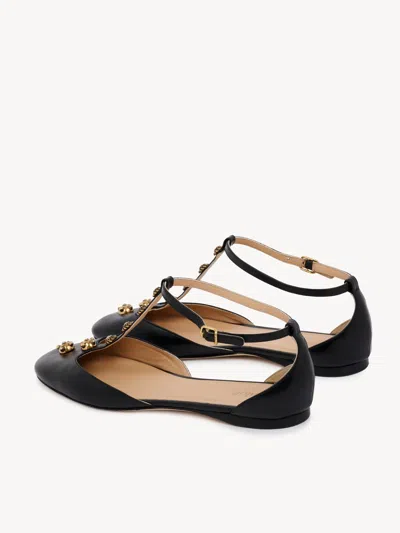 Chloé Celeste Embellished Leather Ballet Flats In Black