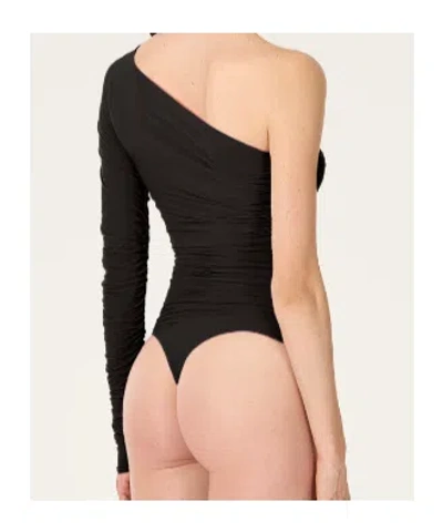 Wolford One Shoulder Ruched Long Sleeve Bodysuit In Black