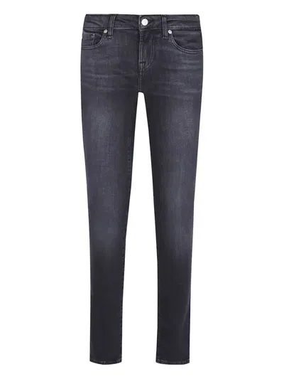 7 For All Mankind Stretch Cotton Denim Low Skinny Jeans With Classic Five-pocket Design In Blue