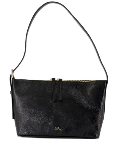 Apc A.p.c. Calfskin Shoulder Bag With Top Handle In Black