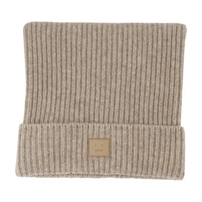 Acne Studios Ribbed Face-patch Beanie Hat In Gray