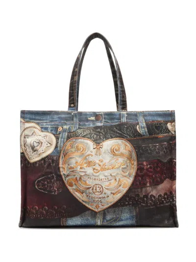 Acne Studios Denim Patch Heart Tote Bag In Multi