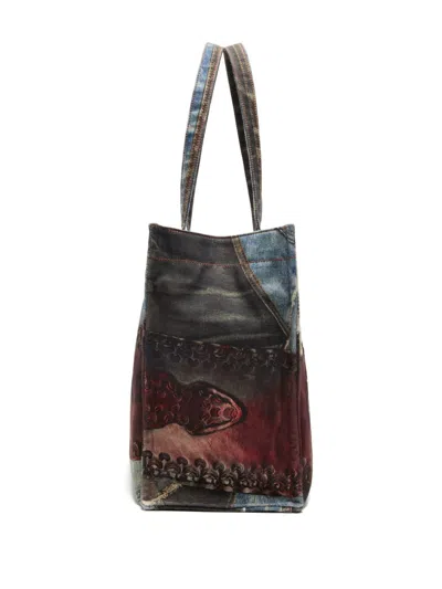 Acne Studios Denim Patch Heart Tote Bag In Multi