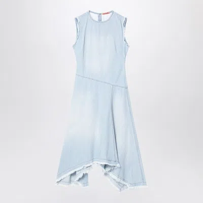 Acne Studios Denim Dress Asymmetric Sleeveless Frayed Hem In Blue