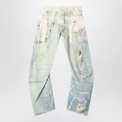 Acne Studios Distressed Printed Barrel-leg Jeans In Blue