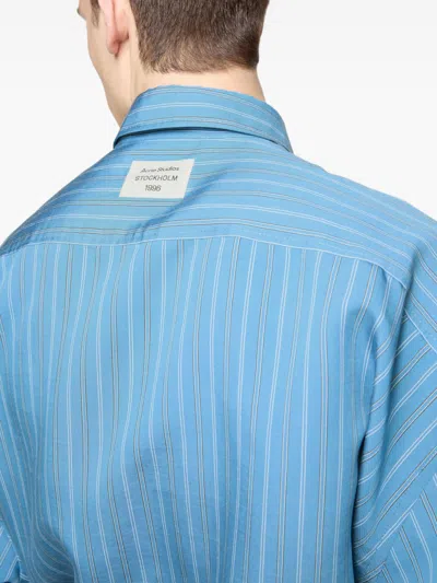 Acne Studios Striped Long Sleeve Button Up Shirt In Blue