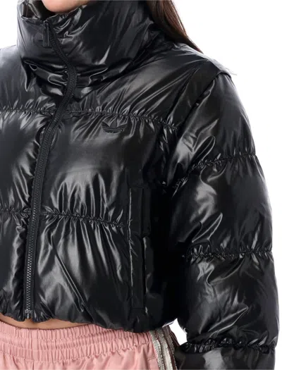 Adidas Originals Shiny Black Convertible Cropped Puffer Jacket