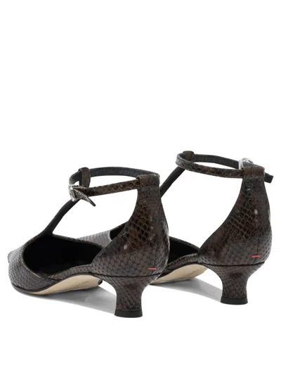 Aeyde Liz Snake Print Calf Leather Moka Shoes In Brown