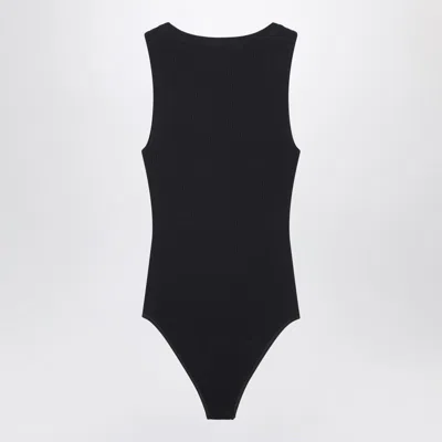 Alaïa Alaia Black Ribbed Knit Bodysuit In Blue