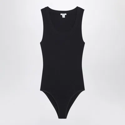 Alaïa Alaia Black Ribbed Knit Bodysuit In Blue