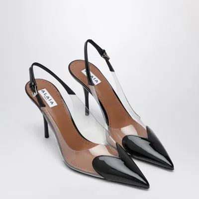 Alaïa Le Coeur Black Patent Leather High Slingback In Animal Print