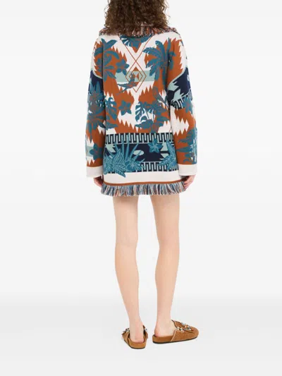 Alanui Long Floral Cardigan With Fringe Shawl Collar In Multi