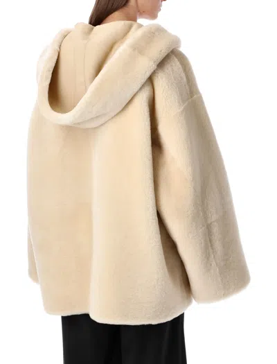 Alberta Ferretti Alberta Ferreti  Reversible Hooded Shearling Jacket In Neutral