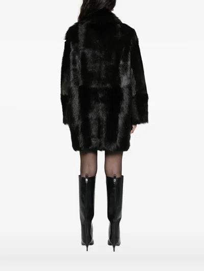 Alberta Ferretti Fur Texture High Collar Knee Length Jacket In Black