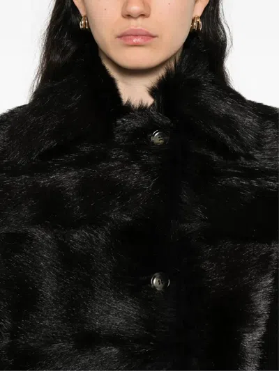 Alberta Ferretti Fur Texture High Collar Knee Length Jacket In Black