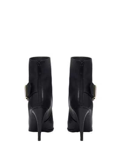 Alexander Mcqueen Calfskin Heron Buckle Heeled Boots 105 In Black