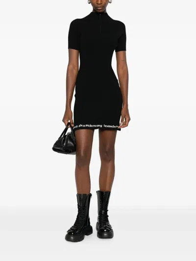 Alexander Wang Ribbed Short-sleeve Fitted Dress Clothing In Black