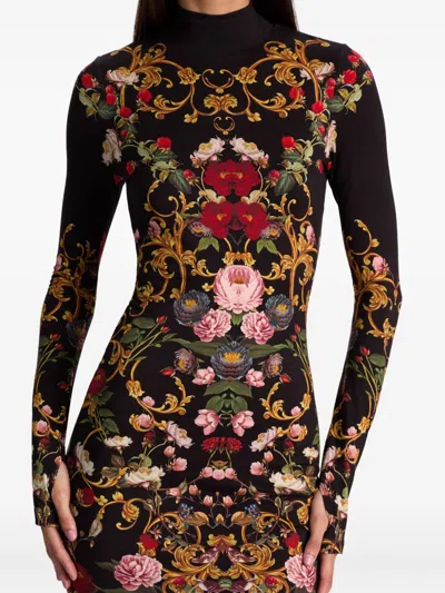 Alice And Olivia Delora Midi Dress In Evermine In Black