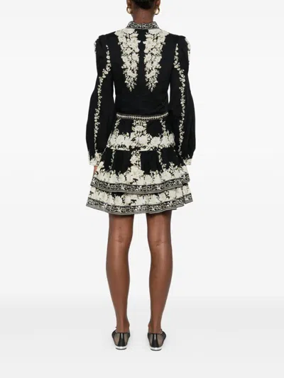 Alice And Olivia Valencia Tiered Long-sleeve Mini Dress In Black