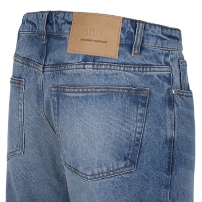 Ami Alexandre Mattiussi Ami Straight-leg Denim Jeans With Faded Blue Wash And Leather Accent