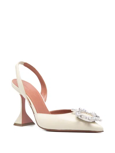 Amina Muaddi Slingback Pumps With Unique Heel Design In White