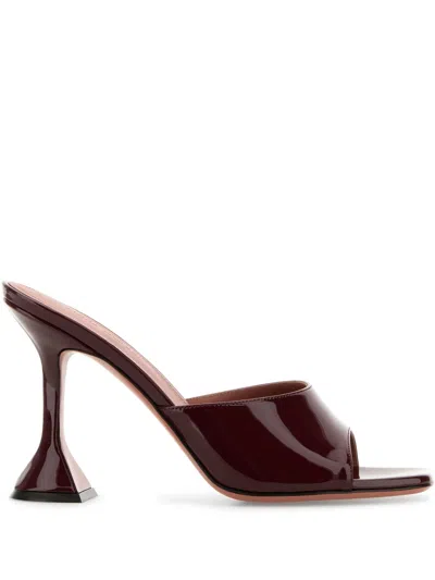 Amina Muaddi Womens Wine Lupita 70 Flared-heel Patent-leather Heeled Mules