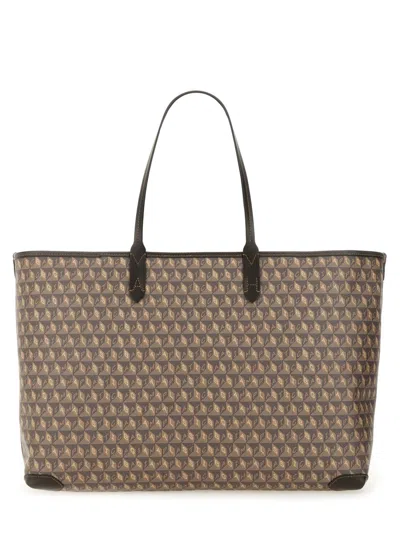 Anya Hindmarch I Am A Plastic Bag Leather-trimmed Coated-canvas Tote In Brown
