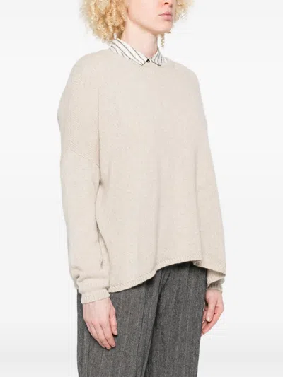 Apuntob Round Neck Dropped Shoulders Relaxed Fit Sweater In Neutral