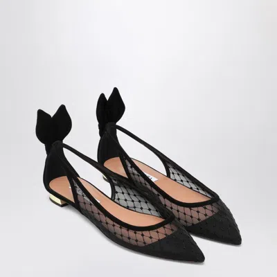 Aquazzura Black Mesh And Suede Ballerinas With Bow In Multi
