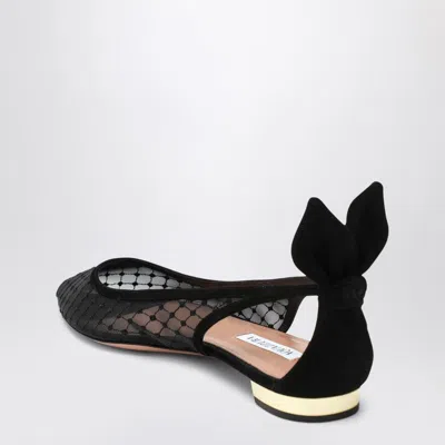 Aquazzura Black Mesh And Suede Ballerinas With Bow In Multi