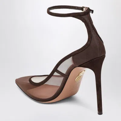 Aquazzura Decolleté Love Affair 85 In Mesh With Brown Suede In Brown