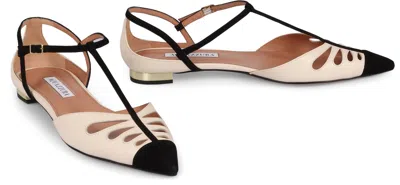 Aquazzura Cut-out Leather Ballet Flats With T-bar Strap In Multi