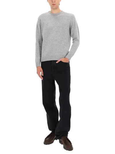 Aspesi Classic Gray Crew Neck Sweater With Ribbed Trim In Gray