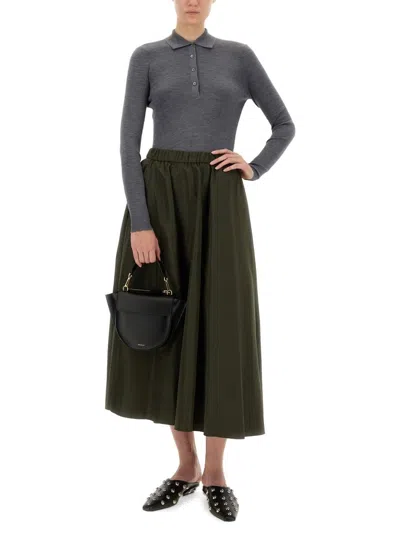 Aspesi Expanded Midi Skirt With Elastic Waistband In Brown