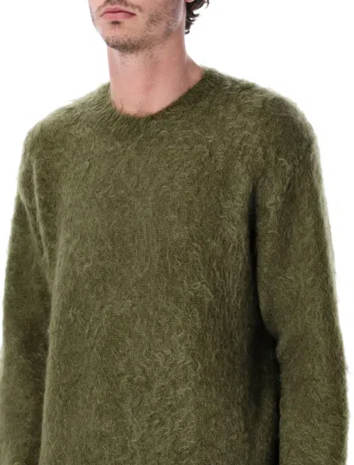 Auralee Soft Mohair Crewneck Sweater With Refined Finish In Green