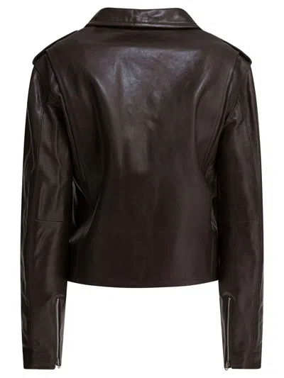 Auralee Dark Brown Lamb Leather Jacket In Brown
