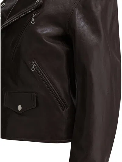 Auralee Dark Brown Lamb Leather Jacket In Brown