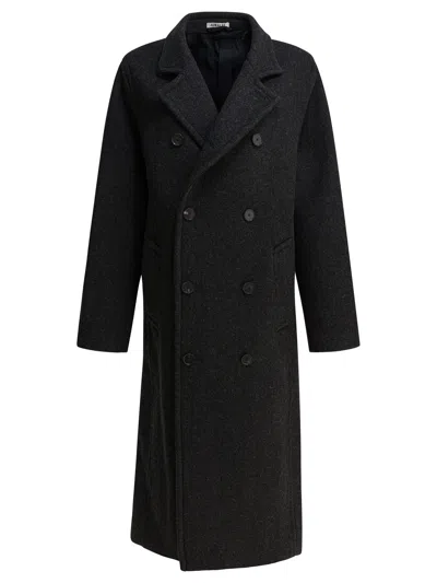 Auralee Long Wool Coat Jackets And Coats Grey In Black